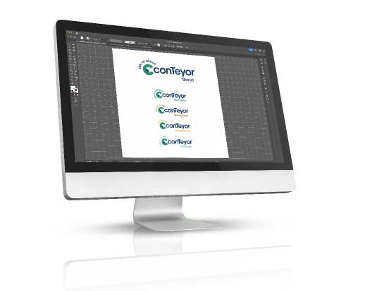 iMac mockup met ConTeyor logo-ontwerp in Adobe Illustrator