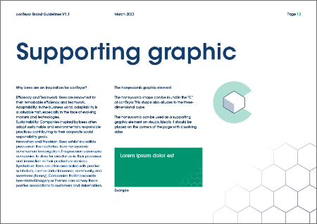 ConTeyor merkrichtlijnen pagina 13 met honingraat grafisch merkelement