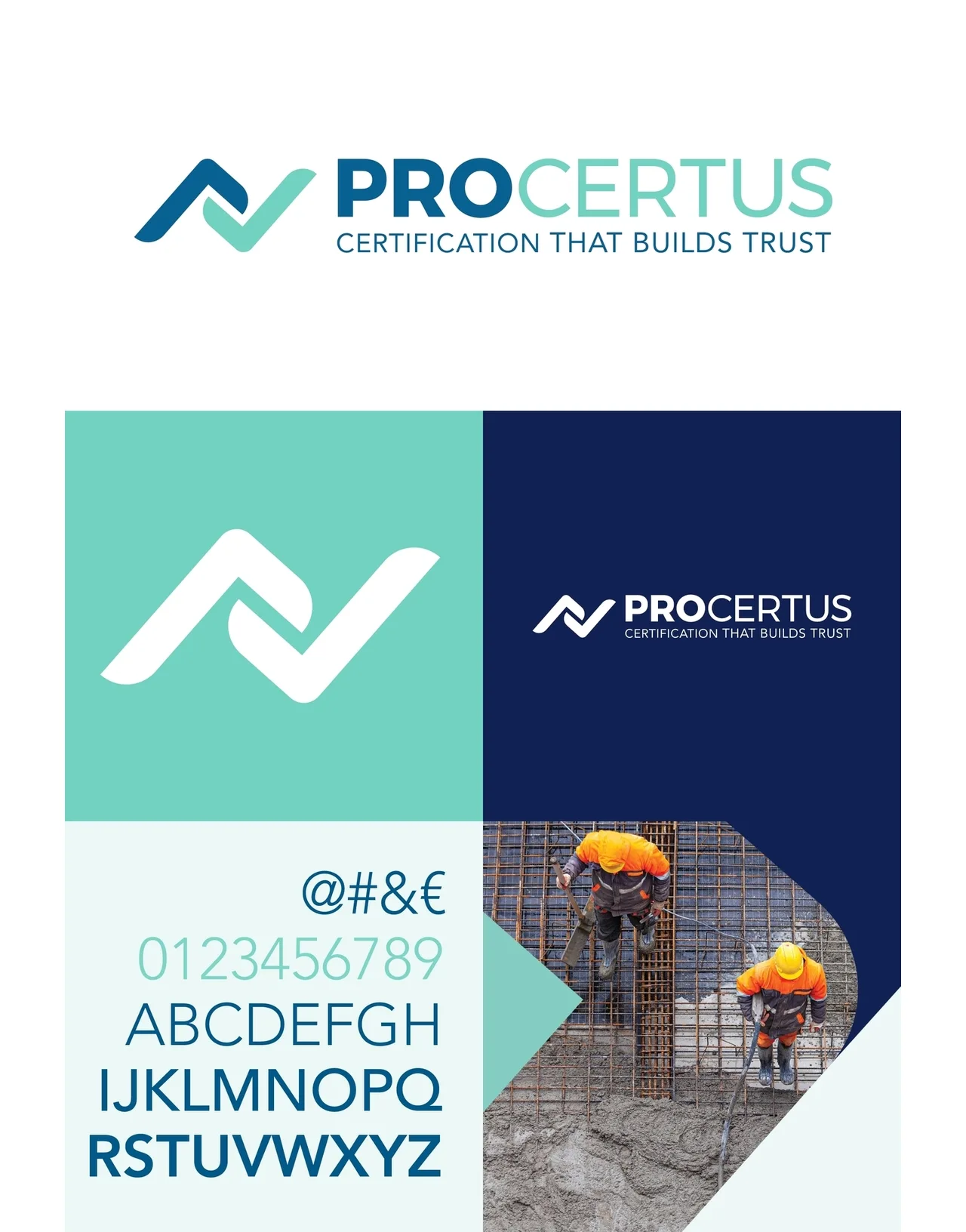 Procertus merkidentiteitsblad met logo, typografie en kleurensysteem