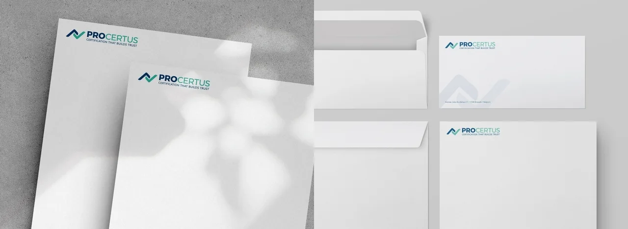 Procertus bedrijfskantoorbenodigdheden met merkgebonden briefhoofd en envelop