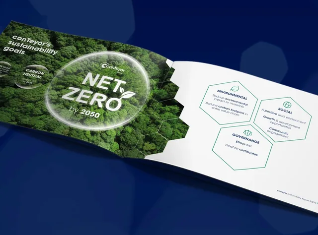 Page intérieure du rapport KTPconTeyor présentant l'engagement Net Zero d'ici 2050