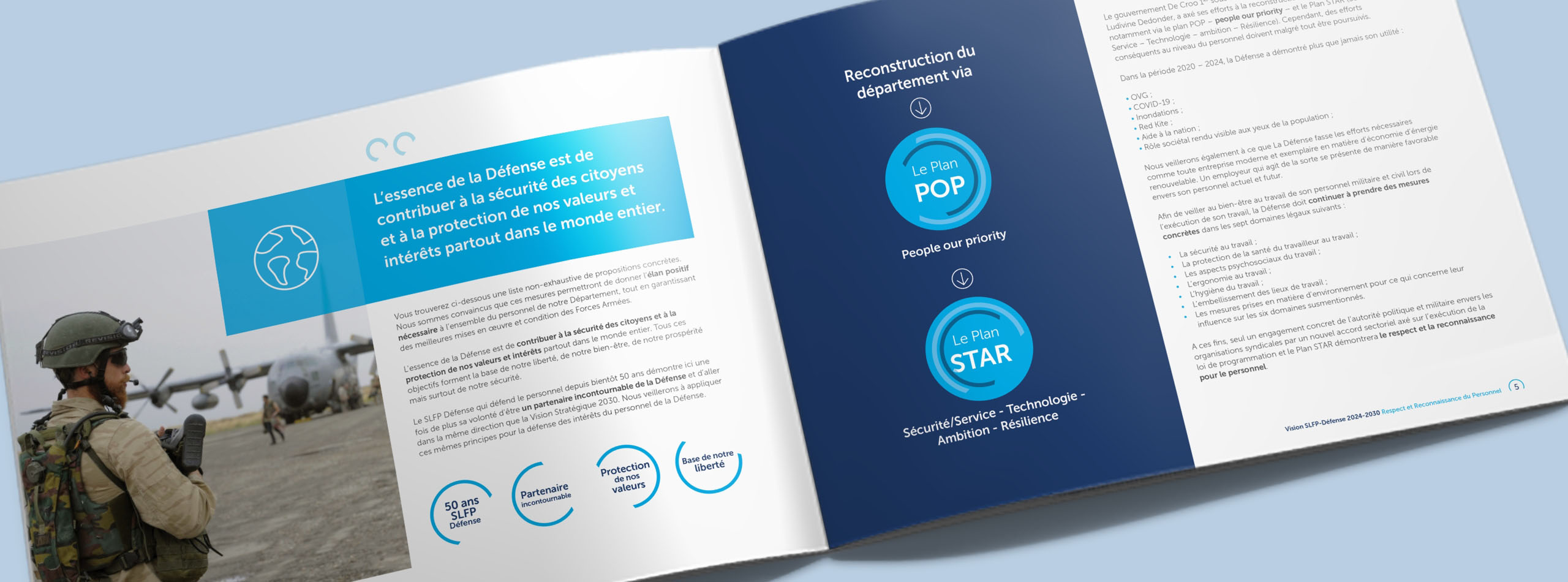 SLFP-VSOA Defensie vakbondsbrochure met Plan POP en Plan STAR documenten