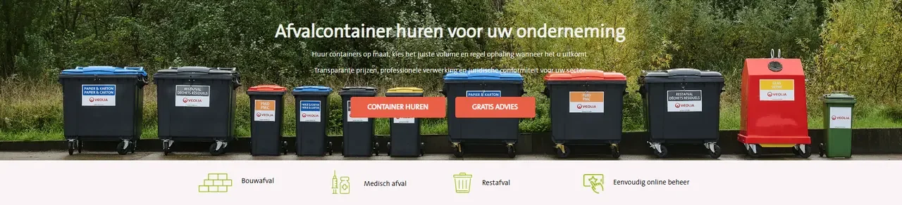 Veolia België Nederlandstalige website met containerverhuurdienst voor bedrijven