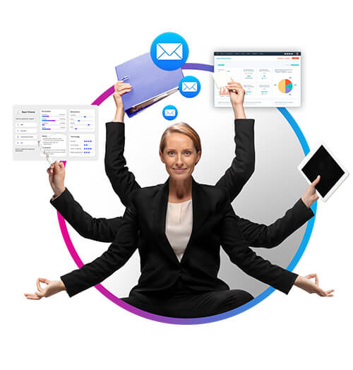 Overbelaste marketingdirectrice, multitasking tussen oproepen, rapportage en prospectie